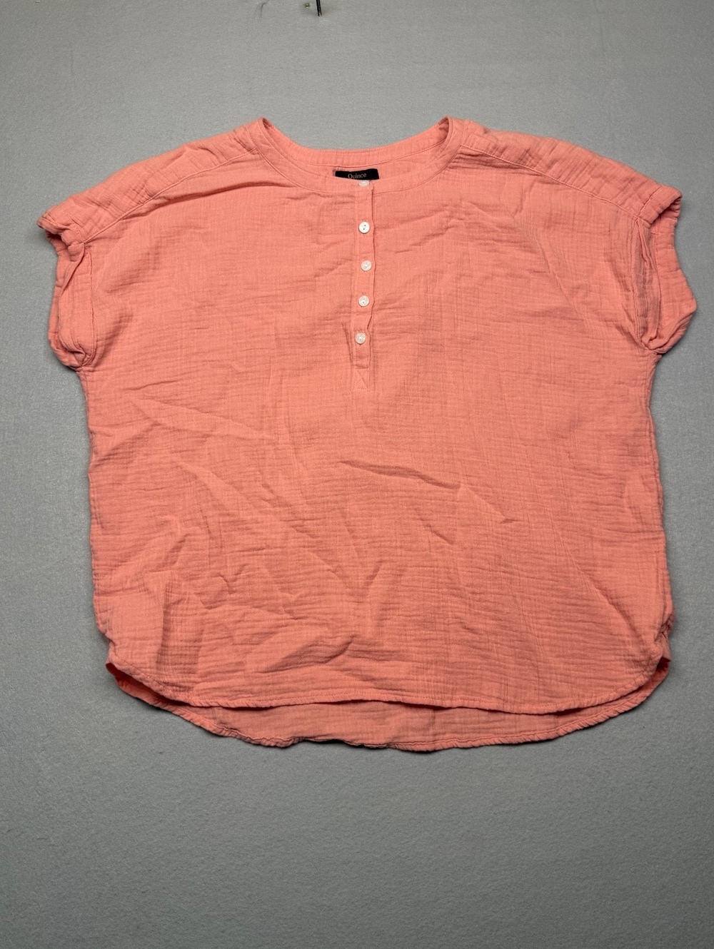 Quince Organic Cotton Gauze Roll Sleeve Shirt Large Coral Bl
